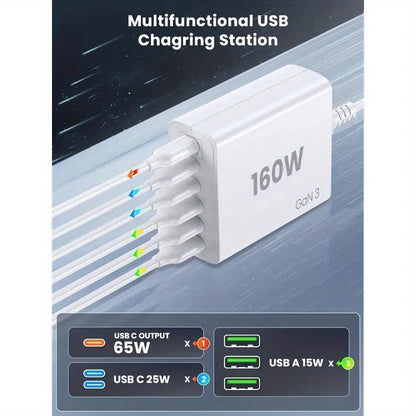 160W 6-Port Fast USB C/A Charging Station