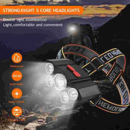 Rechargeable LED Headlight, High Brightness 5 LED Lamp Beads Headlamp