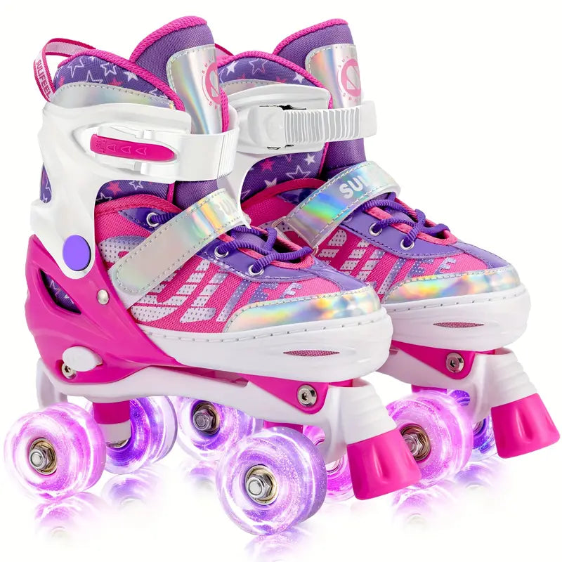 4-Size Adjustable Double Row Roller Skates for Kids