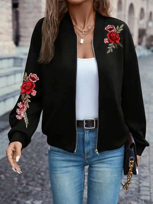 Embroidered Elegant Long Sleeve Bomber Jacket