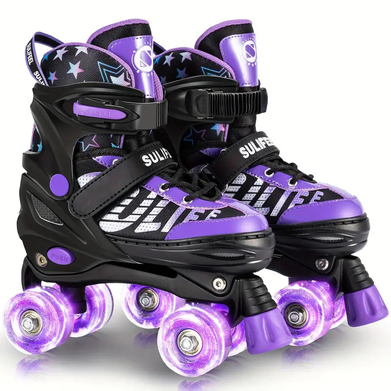 4-Size Adjustable Double Row Roller Skates for Kids