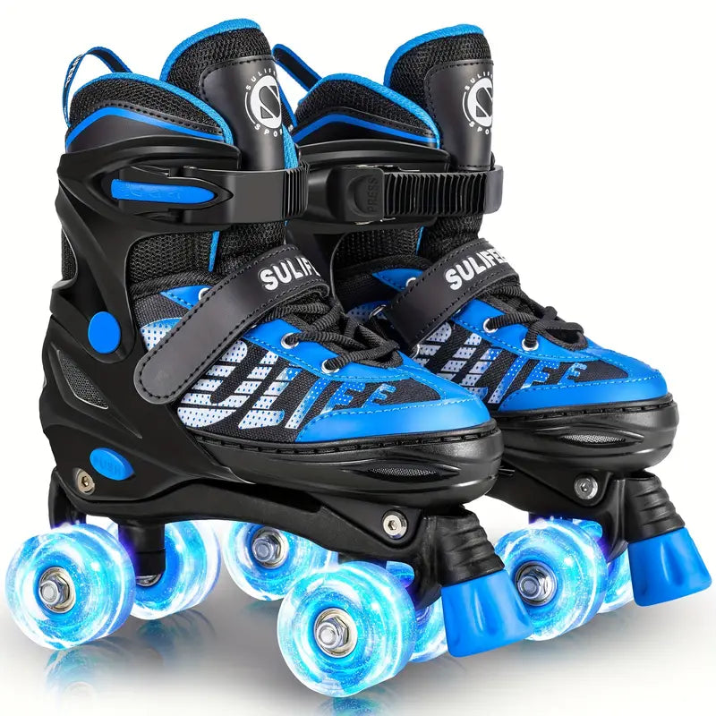 4-Size Adjustable Double Row Roller Skates for Kids